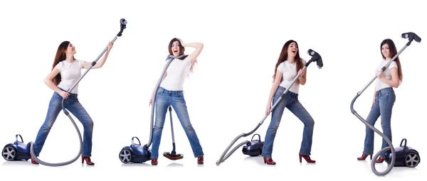Colagem de mulher limpeza com aspirador de pó — Fotografia de Stock