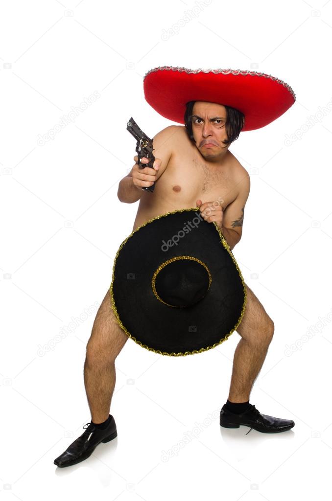 Hombre mexicano desnudo aislado en blanco.