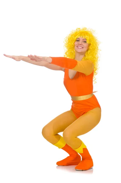 Young girl doing exercises on white — Stock Photo, Image