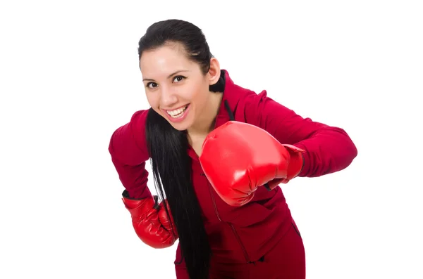 Mulher boxer isolado no branco — Fotografia de Stock