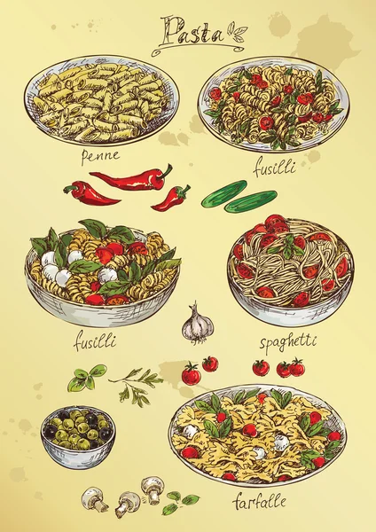 手绘图集的面食 — 图库矢量图片