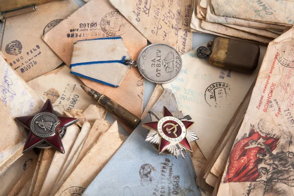 소련 군인 편지와 메달 — 스톡 사진