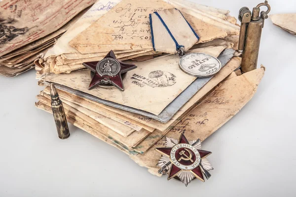 Soviet soldiers letters and medals — Stock Photo, Image