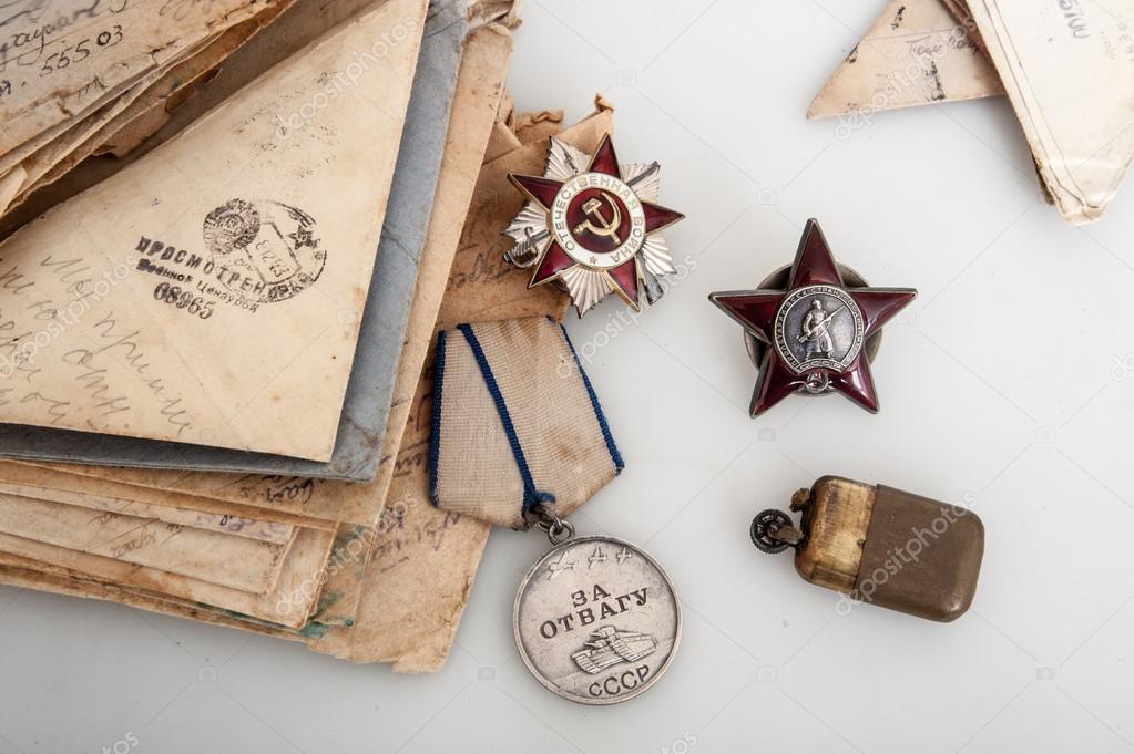 Soviet soldiers letters and medals