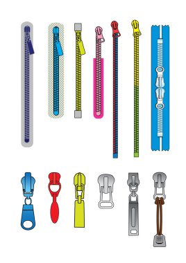 Plastik ve metal fermuarlar kümesi