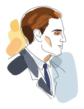 Genç bir adamın el çizimi modern portresi. Satır yüzünün modaya uygun tasarımı.