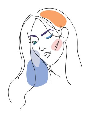 El çizimi genç bir kadının soyut portresi. Satır yüzünün modaya uygun tasarımı.