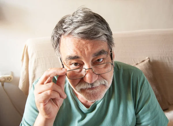 Elderly Bearded Man Glasses — Stock Photo, Image