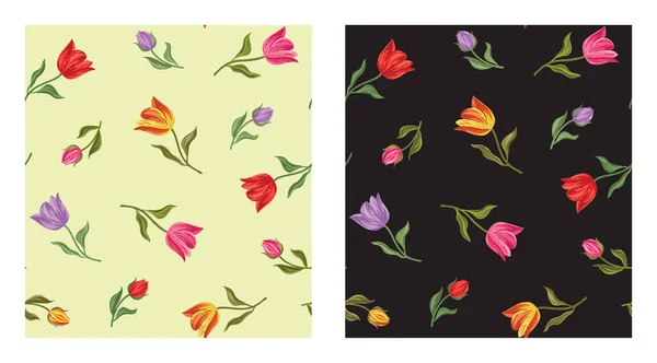 Płynny Wzór Ręcznie Rysowane Kolorowe Tulipany Ilustracja Wektorowa Druku Tekstylnego — Wektor stockowy