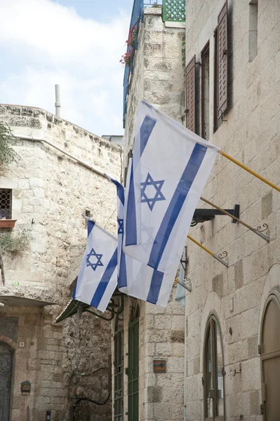 Israeli flags in the Jewish Quarter — Stock Photo, Image