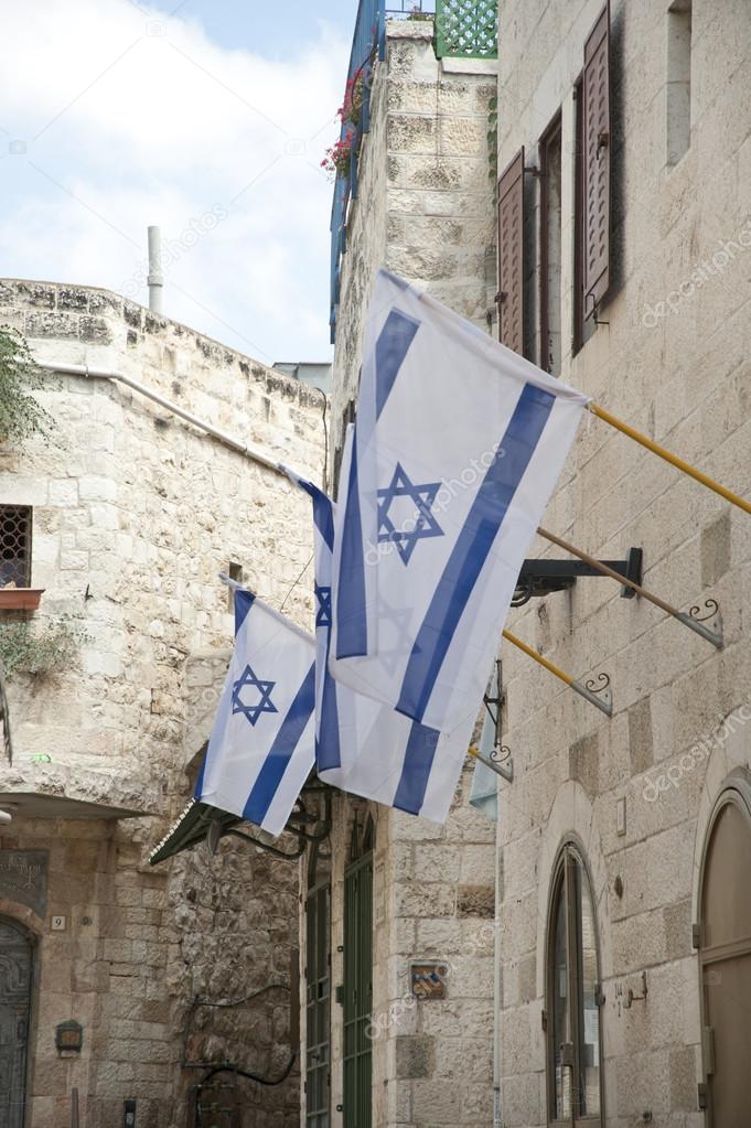 Israeli flags in the Jewish Quarter