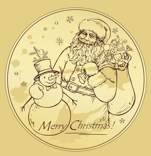 圣诞老人，圣塔克洛斯和雪人 — 图库矢量图片