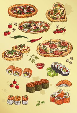 pizza ve suşi kümesi