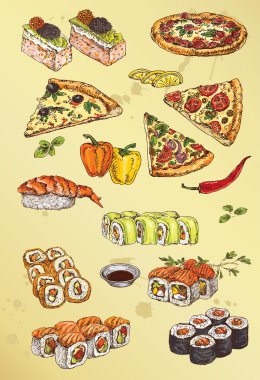 pizza ve suşi kümesi