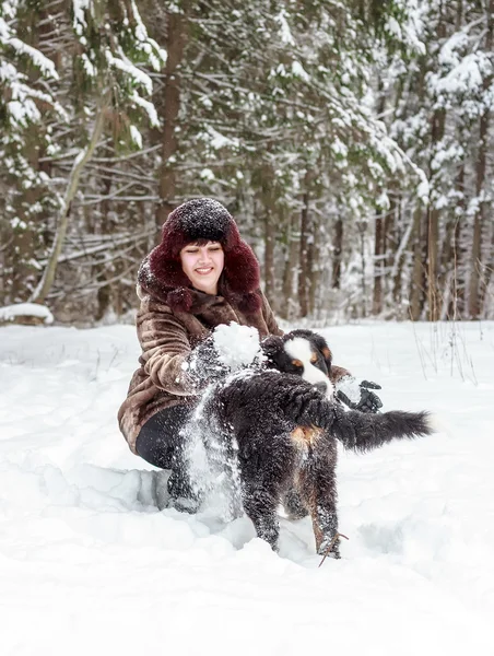 Girl with mountain dog — Stock Photo, Image