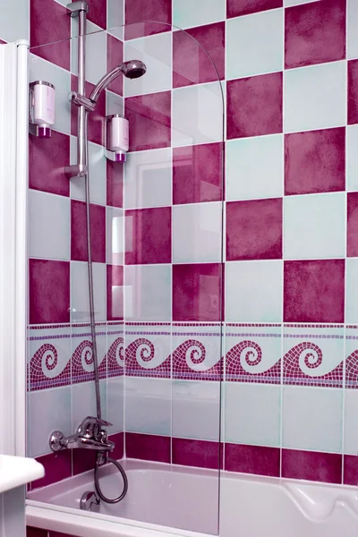 Cabina Ducha Azulejos Rosados —  Fotos de Stock