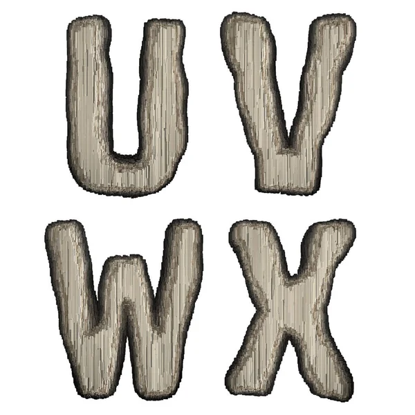 Set of industrial metal alphabet letters U, V, W, X. 3D