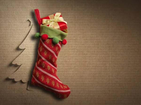 Christmas sock on paper background