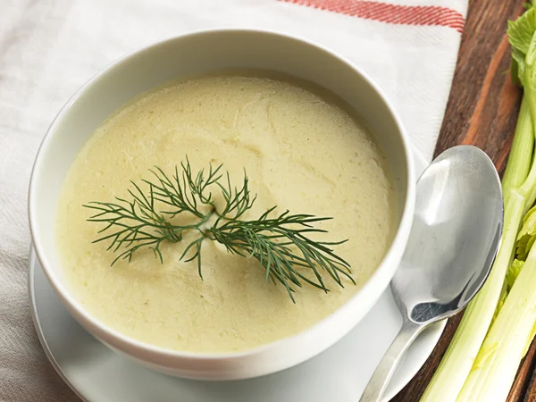 Top view of bowl of celery soup — Stock Image Top view of bowl of celery soup Stock Photo