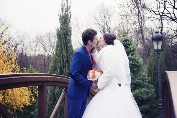 Menyasszony és vőlegény egy romantikus pillanatban — Stock Fotó