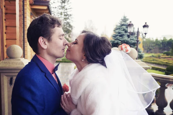 Couple de mariage posant à l'extérieur — Photo