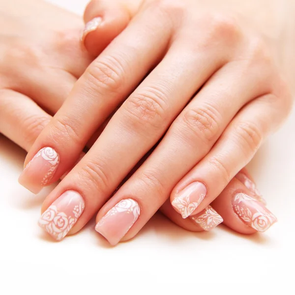 French manicure and roses — Stock Photo, Image