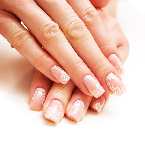 French manicure and roses — Stock Photo, Image