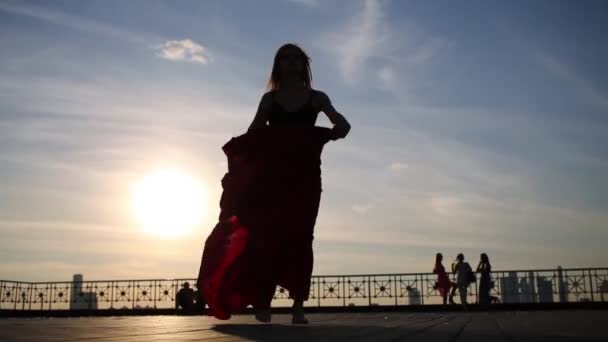 Silhouette of woman dancing — Stock Video