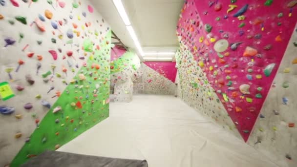 Special walls in climbing gym — Stock Video