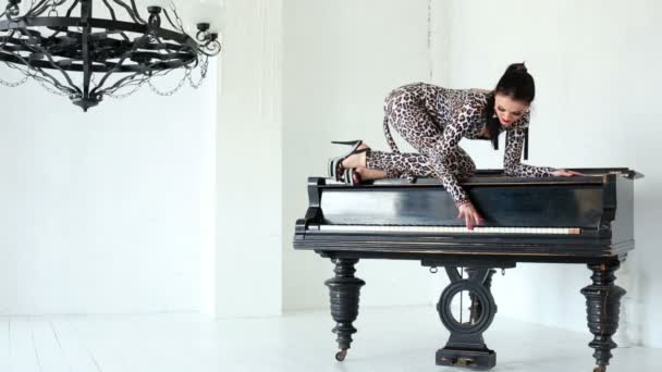 Woman at grand piano — Stock Video