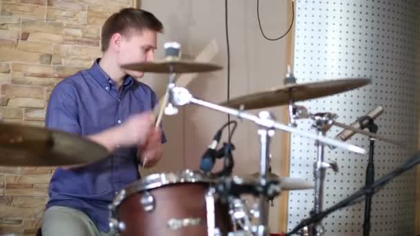 Happy young drummer — Stock Video