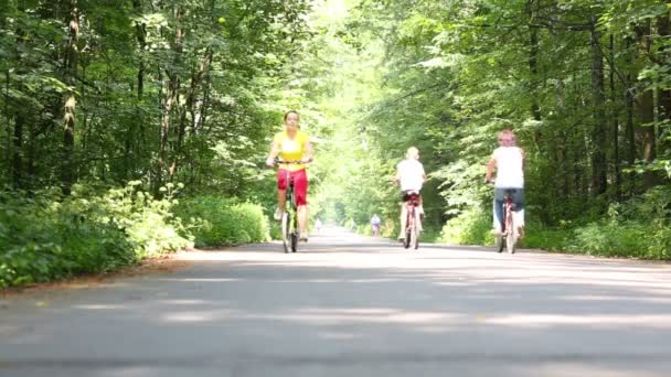 Γυναίκα ένα ποδήλατο βόλτα στο πάρκο — Αρχείο Βίντεο