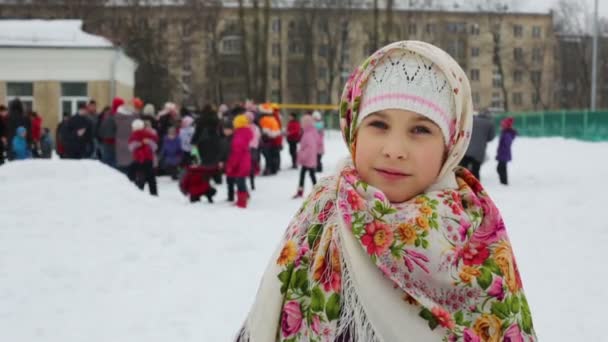 Little girl celebrates Shrovetide — Stock Video