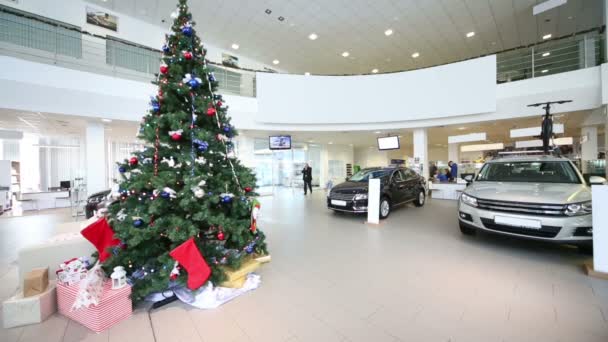 Árbol de Navidad y coches — Vídeos de Stock