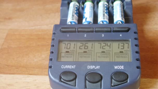 Close-up of batteries are charged — Stock Video