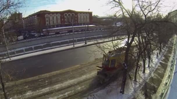 Straßenbahnreinigungsfahrzeug — Stockvideo