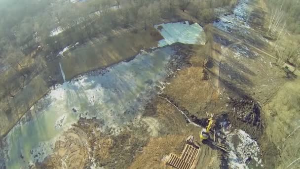 Lugar de construcción de la reconstrucción del estanque — Vídeo de stock