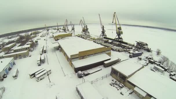 Empty cargo dock with cranes — Stock Video