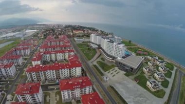 hotel on shore at summer evening