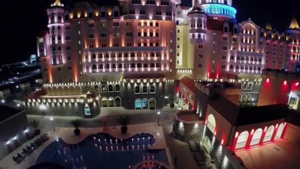 Hotel Bogatyr with illumination — Stock Video