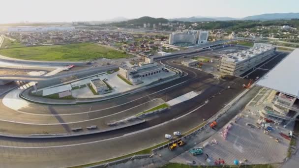 Construction site of stadium for racing — Stockvideo