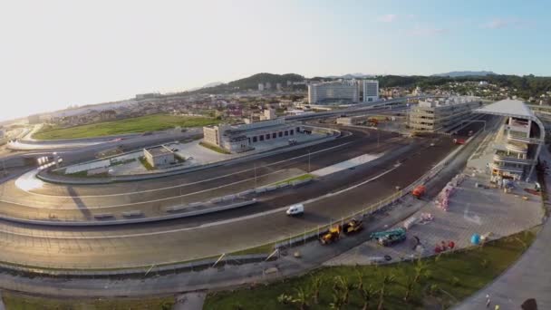 Building site of stadium for racing — Stock Video