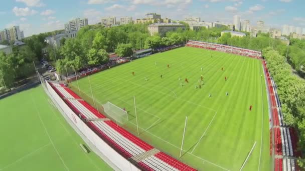 Equipes jogam futebol em campo — Vídeo de Stock