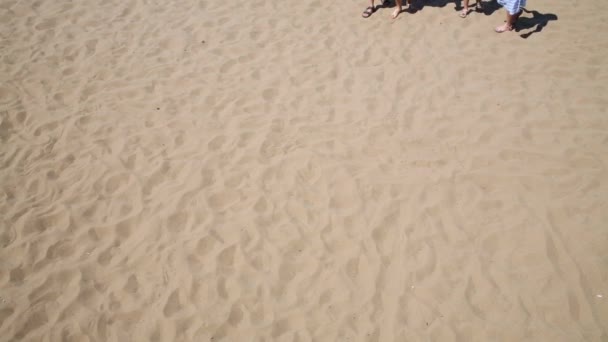 Family walk on yellow sand — Stock Video