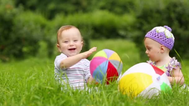 Los bebés juegan en el prado — Vídeo de stock