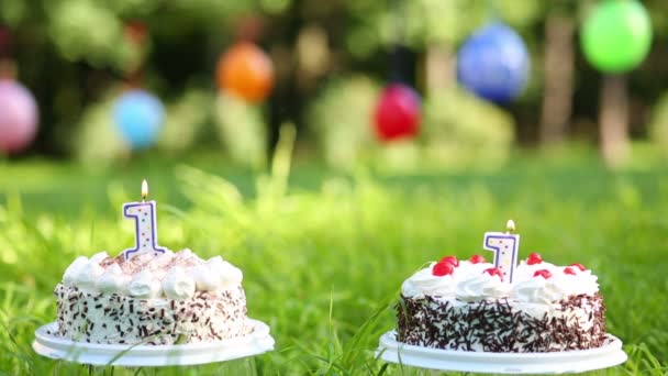 Dois bolos com velas acesas — Vídeo de Stock
