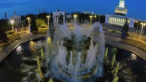 Sorgenti d'acqua e sculture di fontana Amicizia delle Nazioni — Video Stock