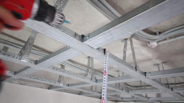 Struttura per soffitto appeso e torsioni a mano maschio vite — Video Stock