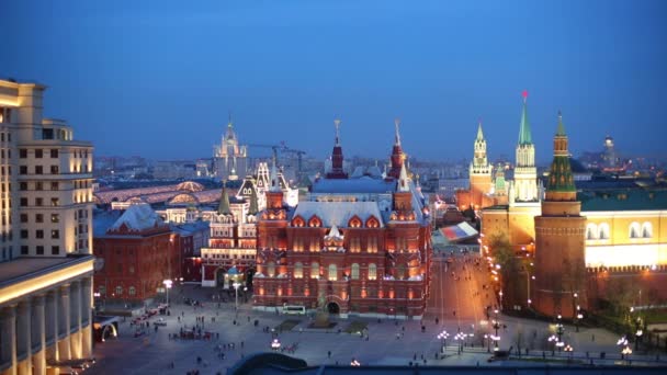 Historic museum and Red Square at summer night in Moscow, Russia — Stock Video