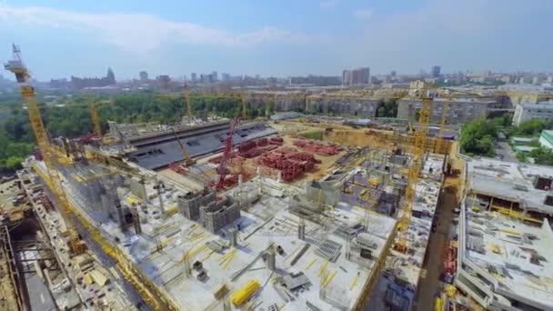 Townscape with construction site of football stadium CSKA — Stock Video